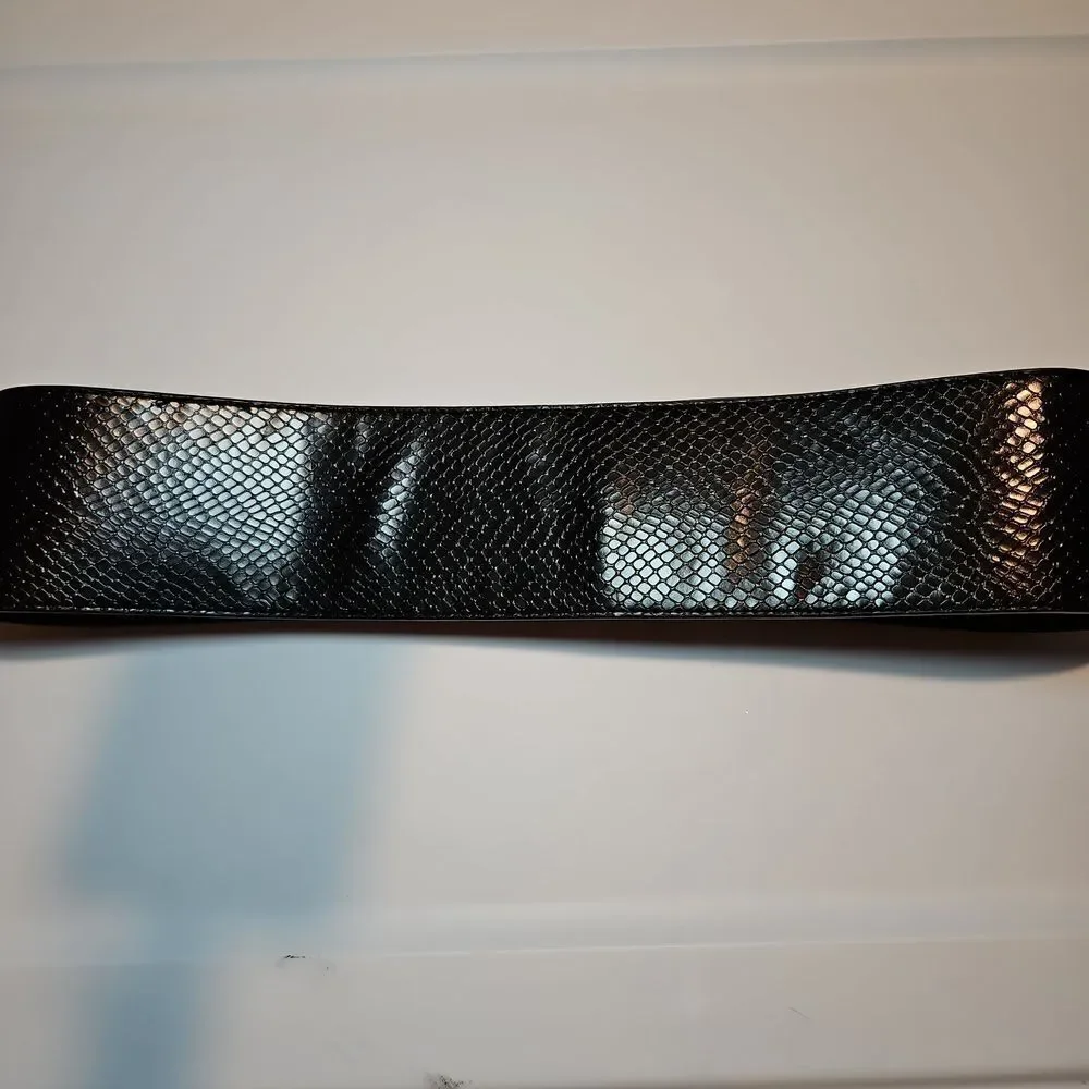 Y2K Black Faux Snakeskin Belt with Gold Buckle 26